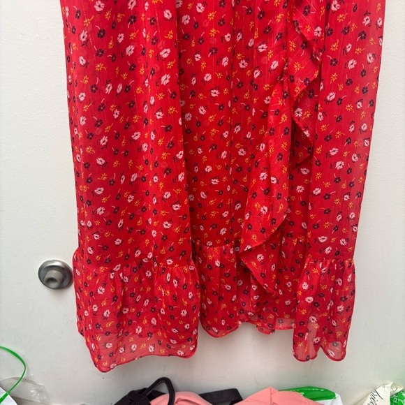 Madewell Ruffle Strap Wrap Dress Metallic Striped Praire Posies - Picture 9 of 15